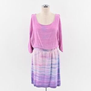 GYPSY 05‎ Dress Size M Silk Chiffon Pink Purple Tie Dye Ombre Cold Shoulder Mini
